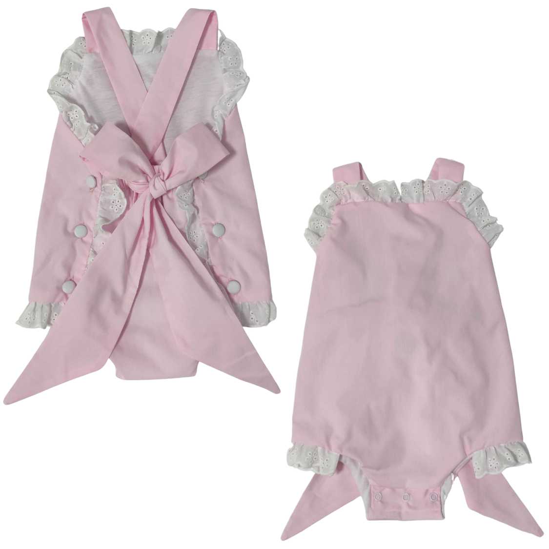 Pink/White Eyelet Ruffle Bow Back Sunsuit Pink Poodle Designz