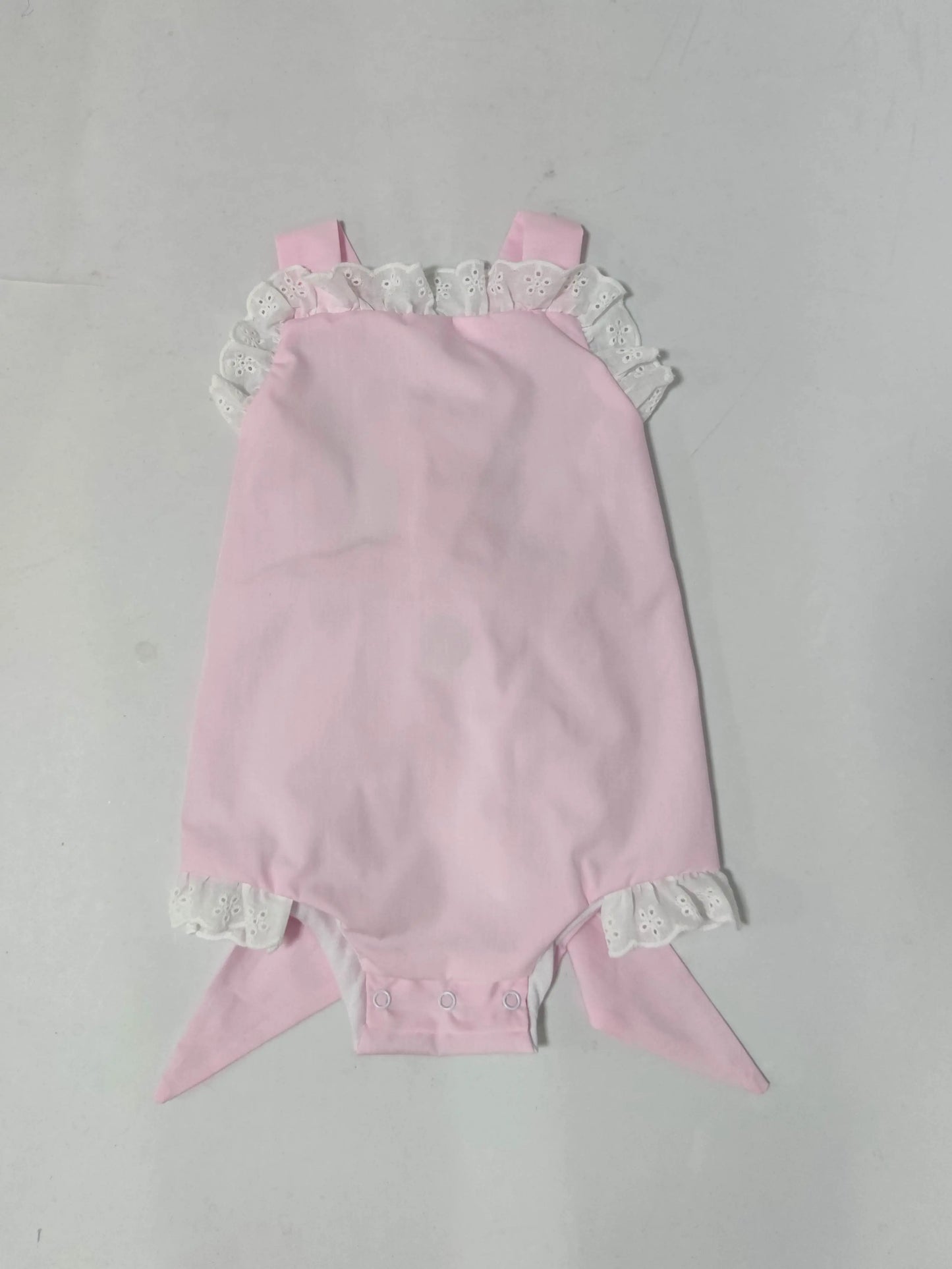 Pink/White Eyelet Ruffle Bow Back Sunsuit Pink Poodle Designz