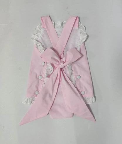 Pink/White Eyelet Ruffle Bow Back Sunsuit Pink Poodle Designz