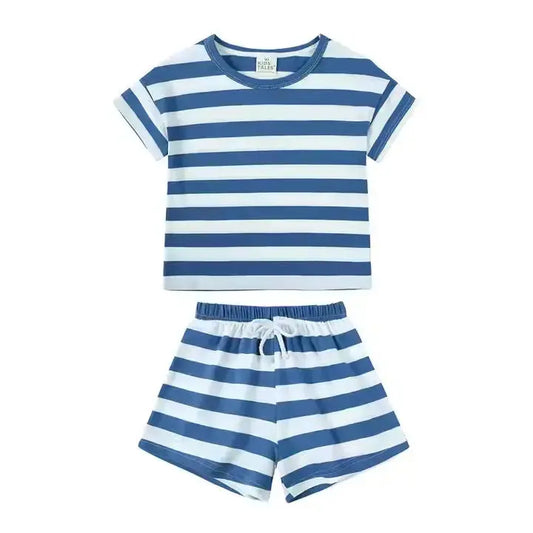 Preorder Kids Tales Cotton Striped Short Sets (Copy) Pink Poodle Designz