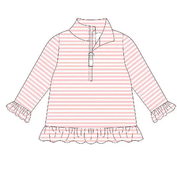 Quarter Zip Straight and Ruffle Stripe Pullovers Pink Poodle Designz