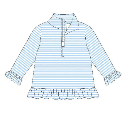 Quarter Zip Straight and Ruffle Stripe Pullovers Pink Poodle Designz