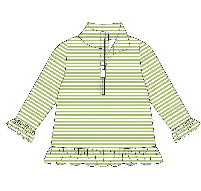 Quarter Zip Straight and Ruffle Stripe Pullovers Pink Poodle Designz