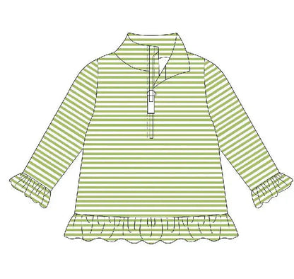 Quarter Zip Straight and Ruffle Stripe Pullovers Pink Poodle Designz