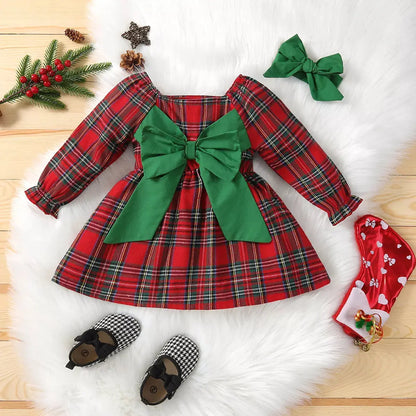 Red Flannel Christmas Dress With Matching Hair Ribbon Pink Poodle Designz