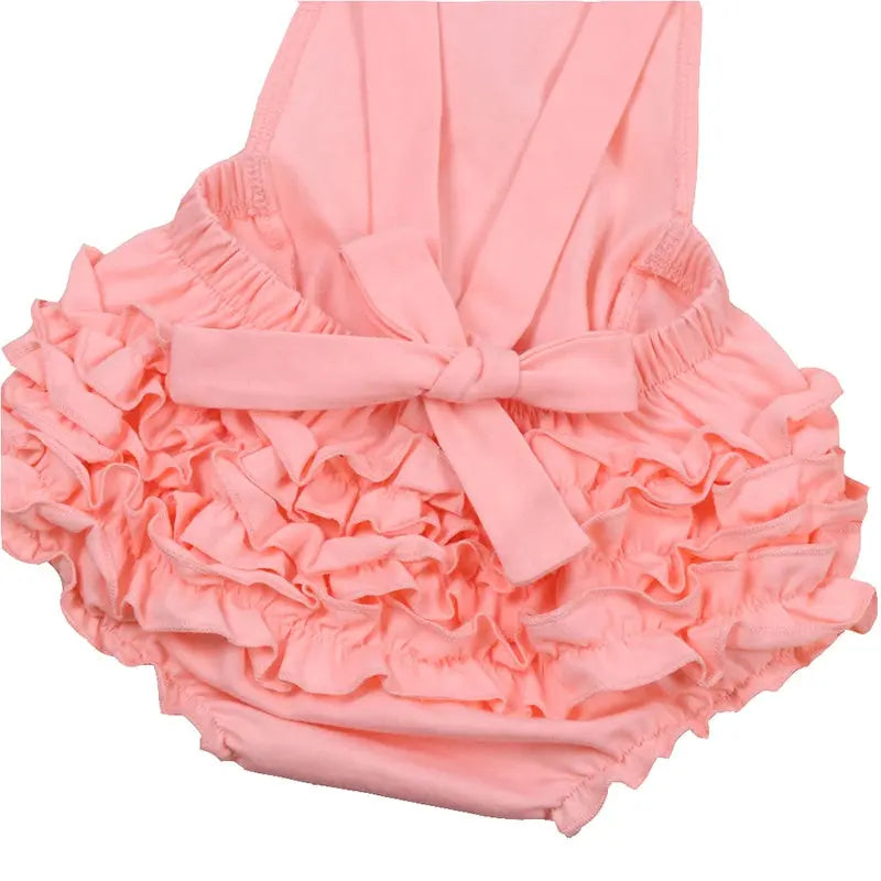 Ruffle Cross Back Halter Sunsuit Pink Poodle Designz