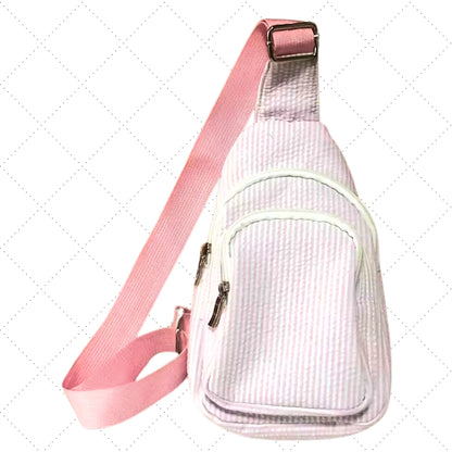 Seersucker Shoulder Messenger Chest Bag With Lining Pink Poodle Designz