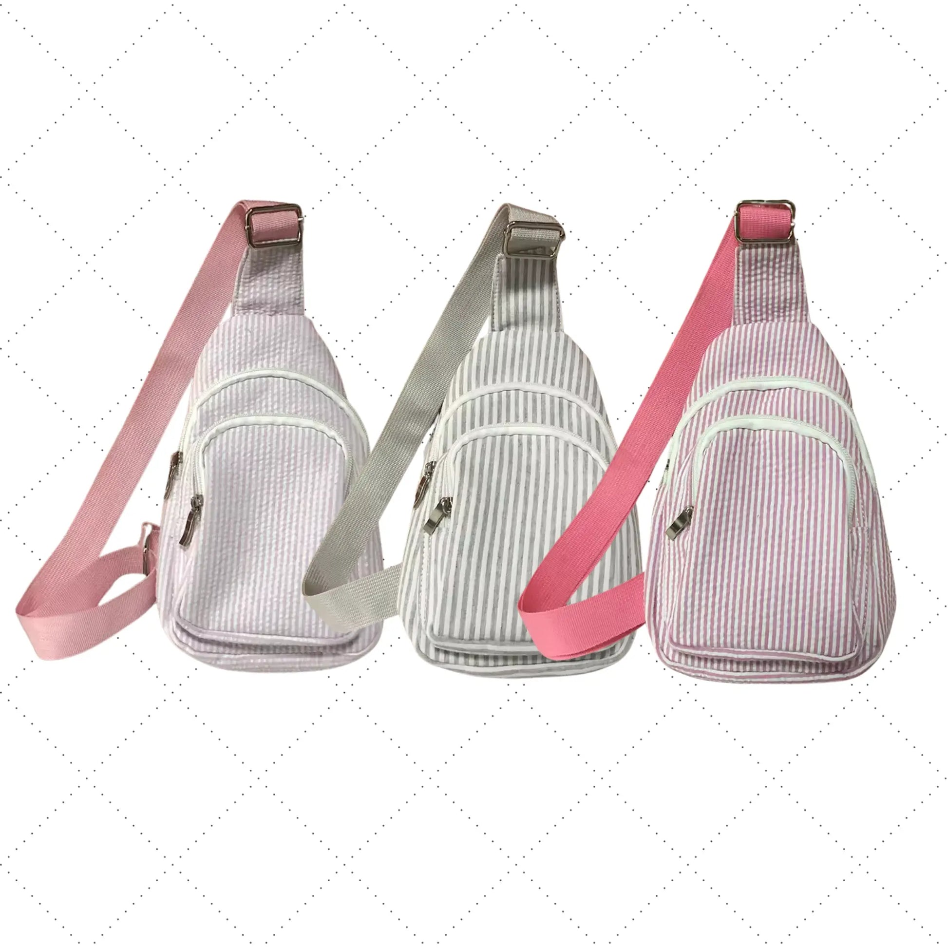 Seersucker Shoulder Messenger Chest Bag With Lining Pink Poodle Designz