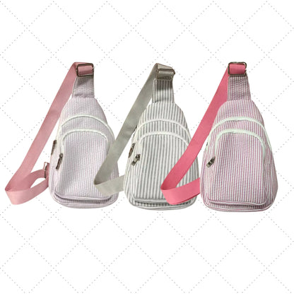 Seersucker Shoulder Messenger Chest Bag With Lining Pink Poodle Designz