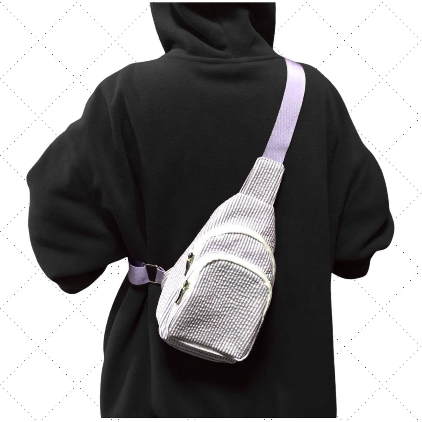 Seersucker Shoulder Messenger Chest Bag With Lining Pink Poodle Designz