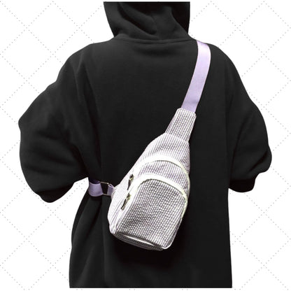 Seersucker Shoulder Messenger Chest Bag With Lining Pink Poodle Designz