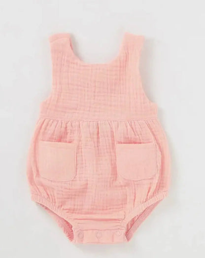 Summer Organic Cotton Muslin Sleeveless Romper Pink Poodle Designz