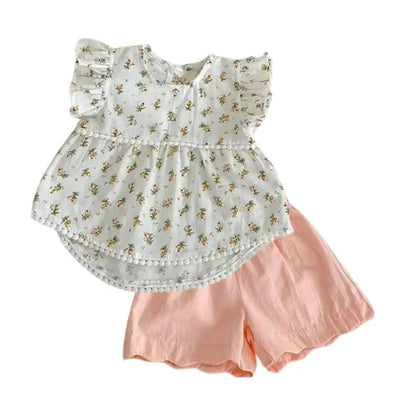 Girls Spring/Summer Peach Floral Set Pink Poodle Designz