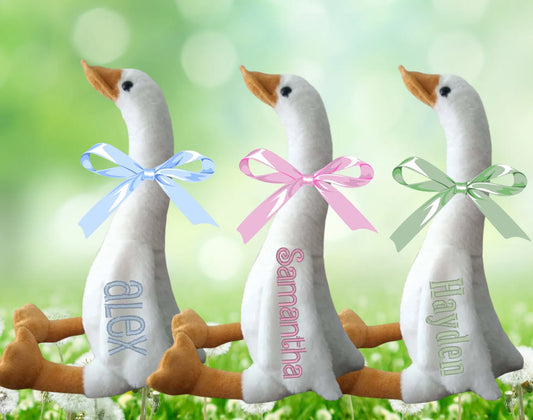 Super Soft Stuffed Goose With Your Choice of Bow Color Pink Poodle Designz