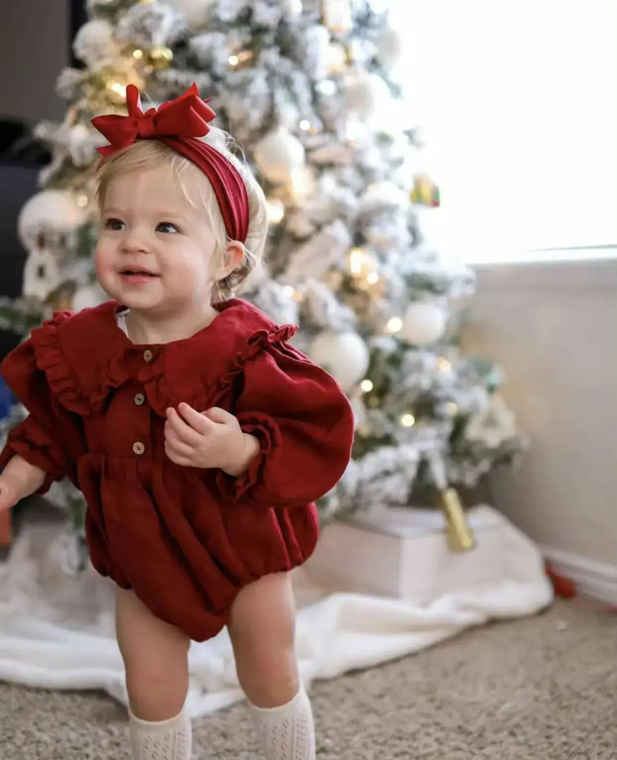 Infant/Toddler Red Cotton Poof Sleeve Dress & Bubble Pink Poodle Designz