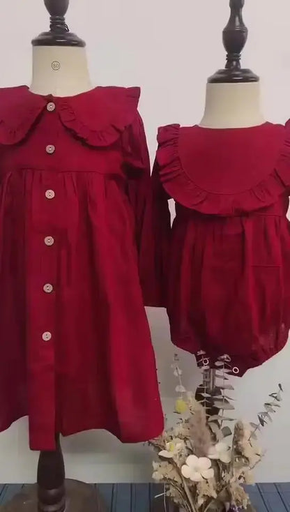 Infant/Toddler Red Cotton Poof Sleeve Dress & Bubble Pink Poodle Designz