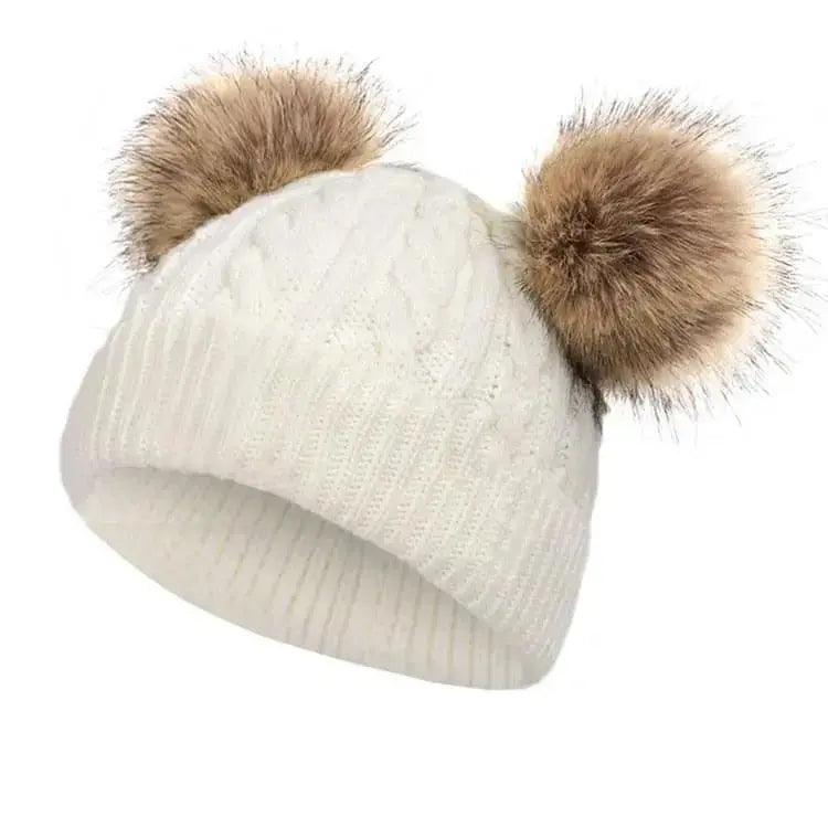 Toddlers Double Pom Pom Beanie Pink Poodle Designz
