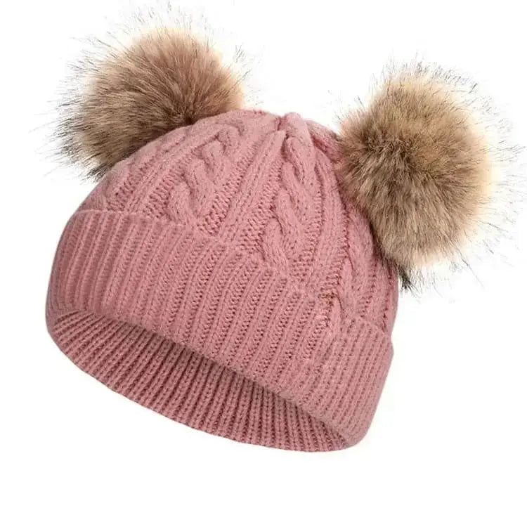 Toddlers Double Pom Pom Beanie Pink Poodle Designz