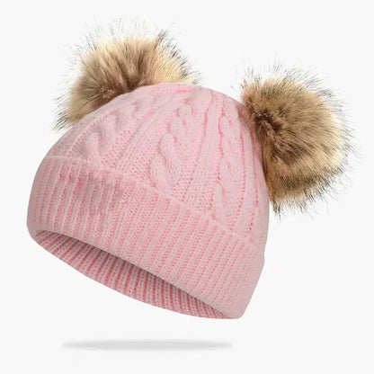 Toddlers Double Pom Pom Beanie Pink Poodle Designz