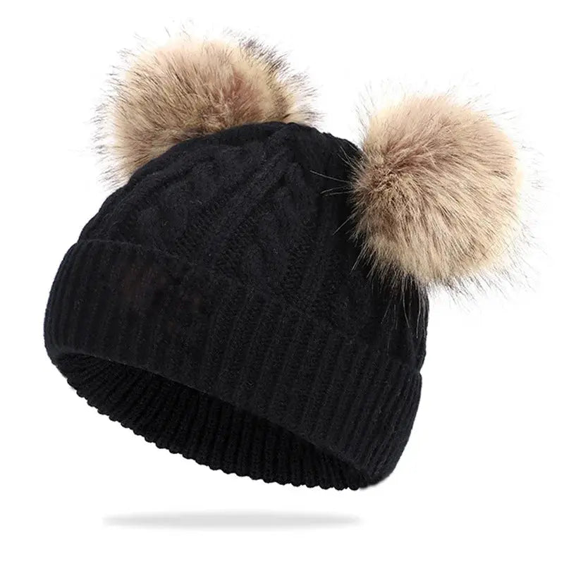 Toddlers Double Pom Pom Beanie Pink Poodle Designz