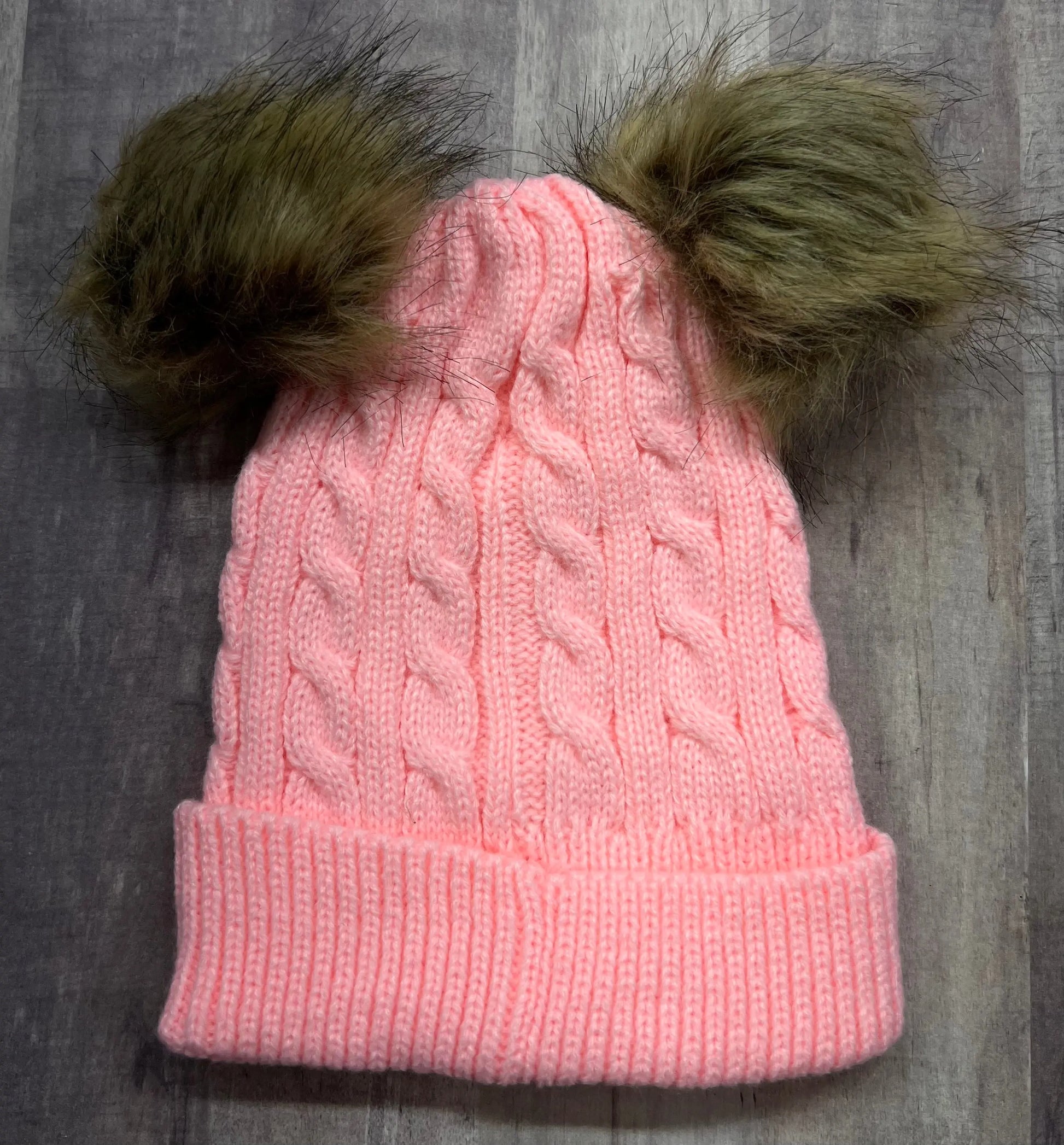 Toddlers Double Pom Pom Beanie Pink Poodle Designz