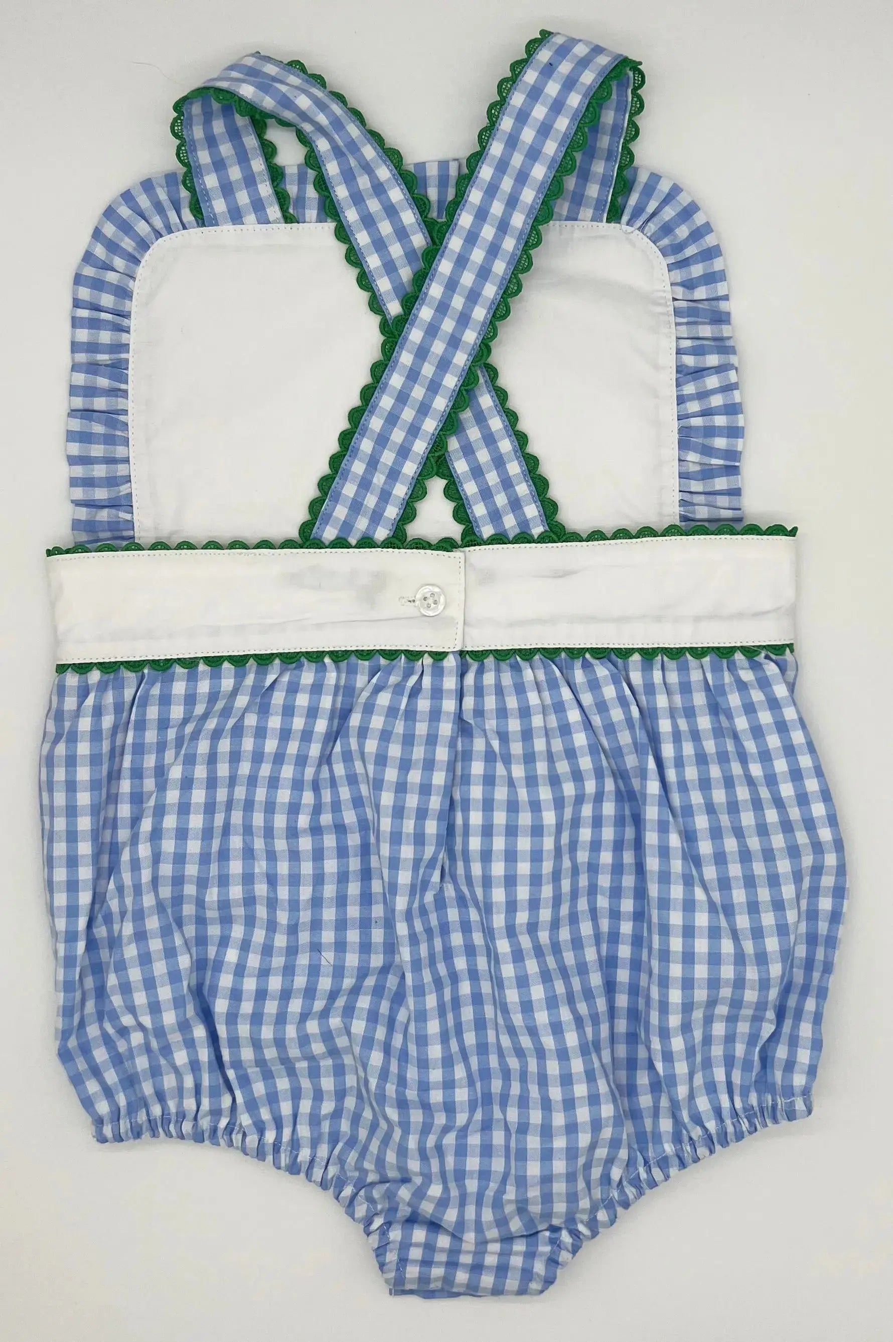 Unisex Blue Gingham With Green Ricrac Trim Bubble (Copy) Pink Poodle Designz