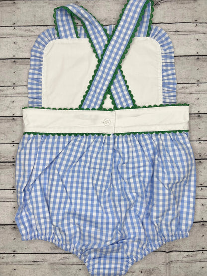 Unisex Blue Gingham With Green Ricrac Trim Bubble (Copy) Pink Poodle Designz