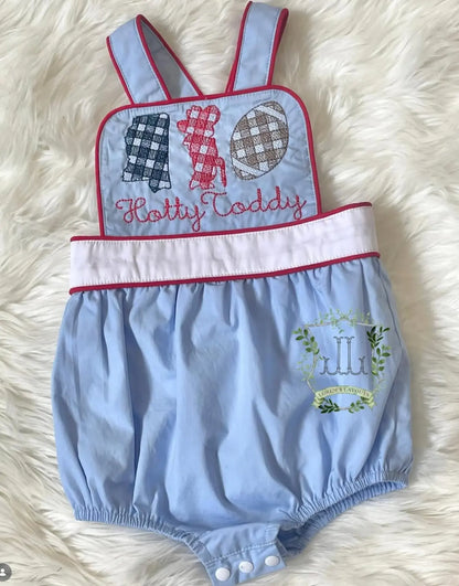 Unisex Blue & White With Red RicRac Trim Sunsuit Pink Poodle Designz