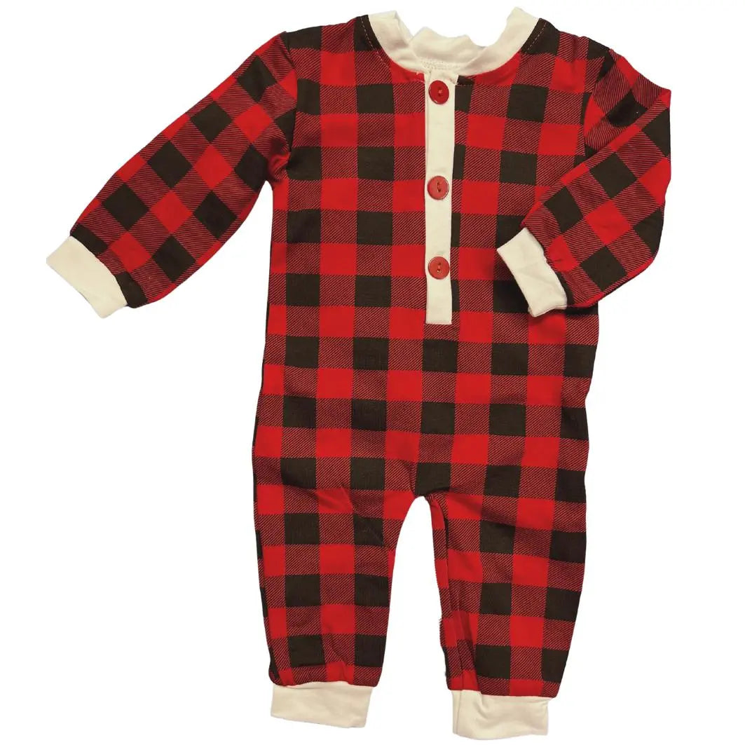 Unisex Buffalo Plaid Christmas Romper With Faux Drop Seat Pepper & Oliver