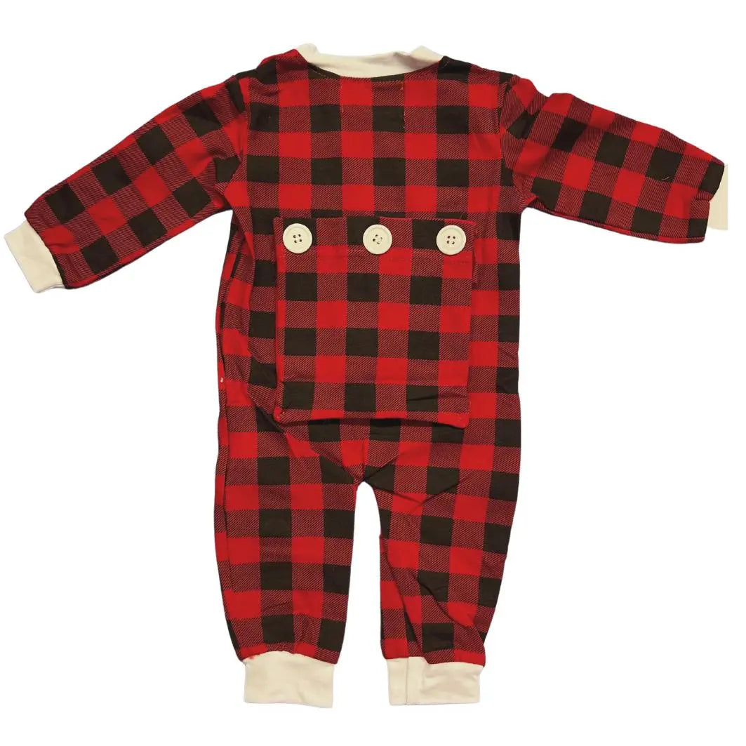 Unisex Buffalo Plaid Christmas Romper With Faux Drop Seat Pepper & Oliver