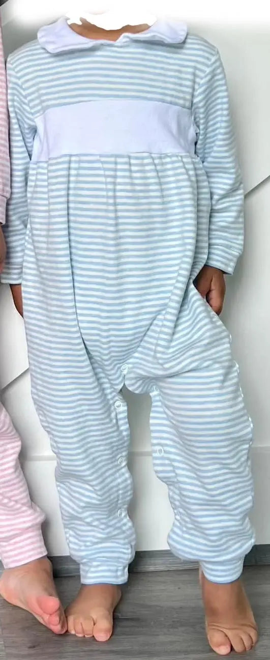 Unisex Infant Blue Stripe Romper Adriana's Blanks