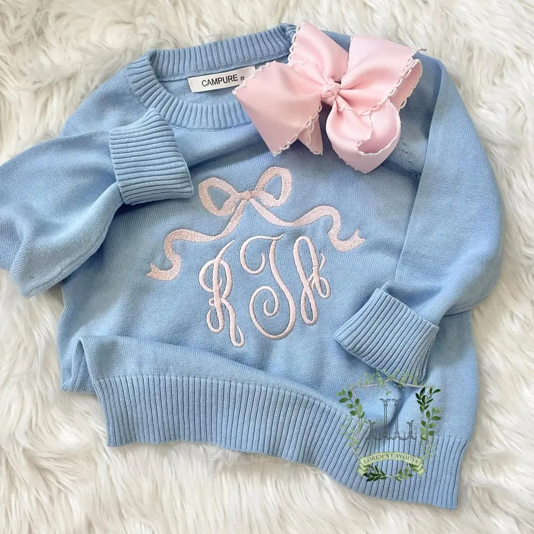 Unisex Kids Crewneck Cotton Knit Long Sleeve Sweaters Pink Poodle Designz
