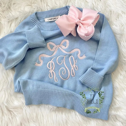 Unisex Kids Crewneck Cotton Knit Long Sleeve Sweaters Pink Poodle Designz