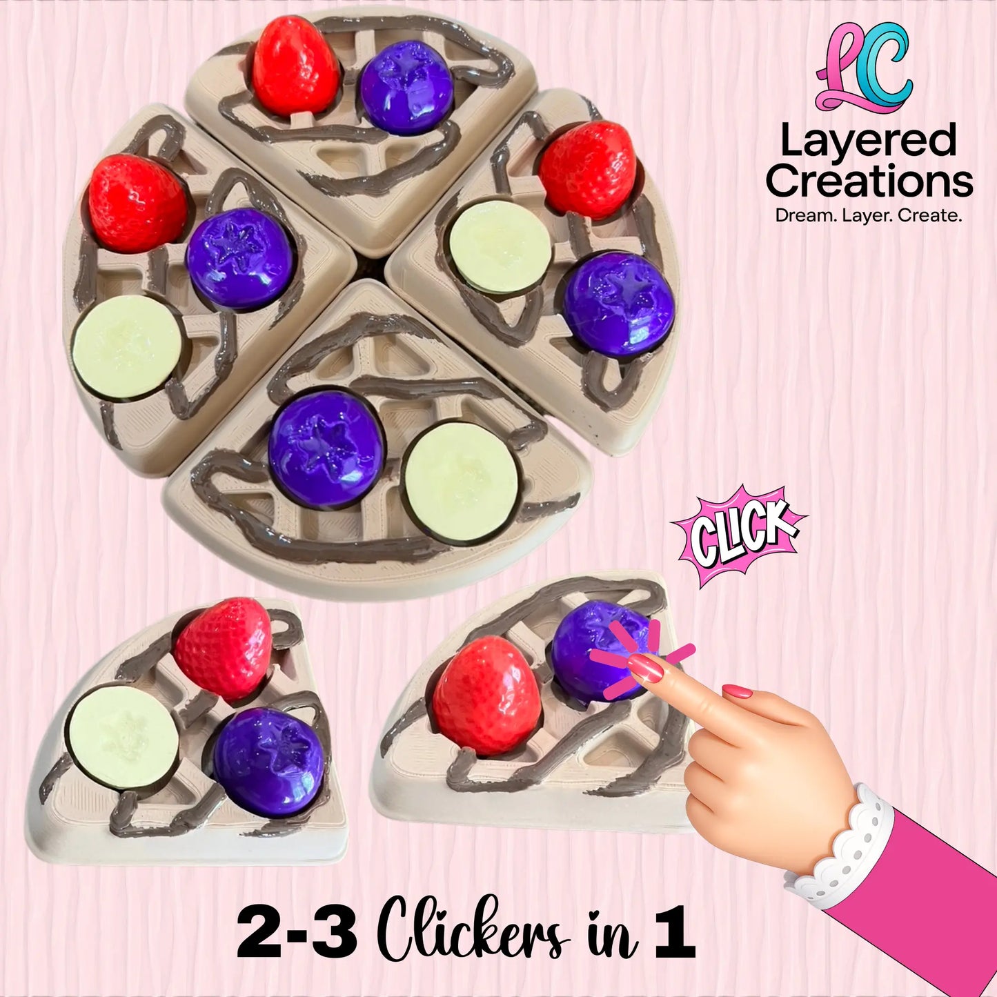 Waffles With Fruit Toppings Clicker (3D Lunchbox) Pink Poodle Designz