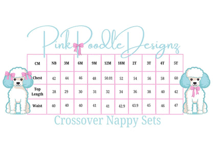 White Crossover Nappy Diaper Sets Pink Poodle Designz