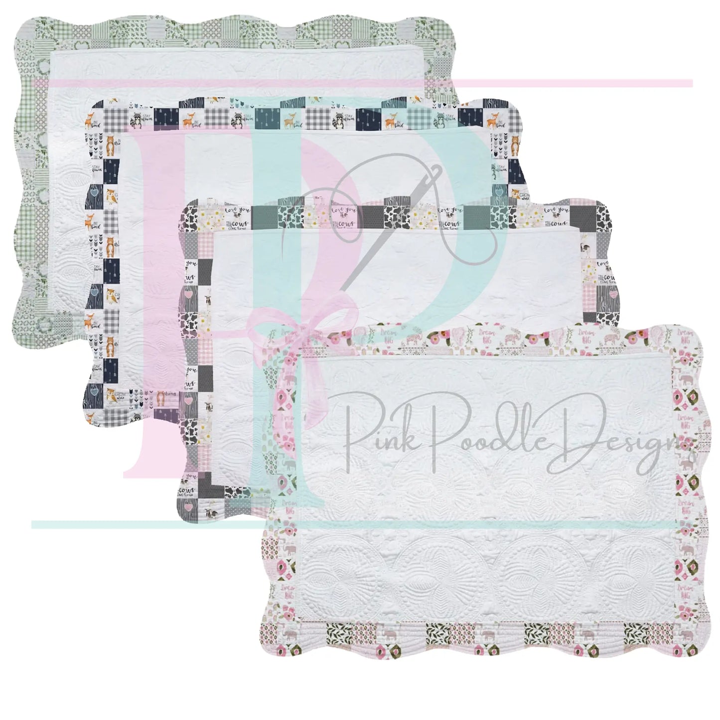 White Heirloom Quilt With Decorative Patterned Trim pinkpoodledesignz