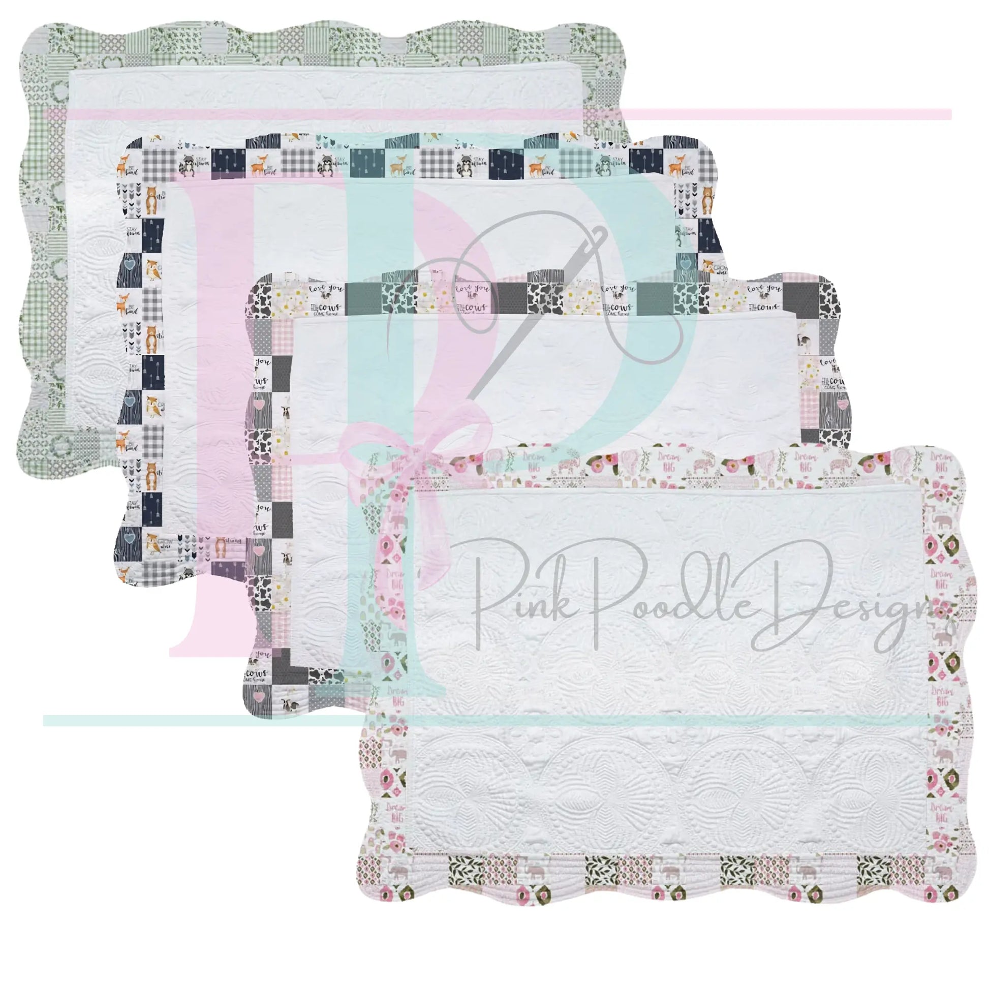 White Heirloom Quilt With Decorative Patterned Trim pinkpoodledesignz