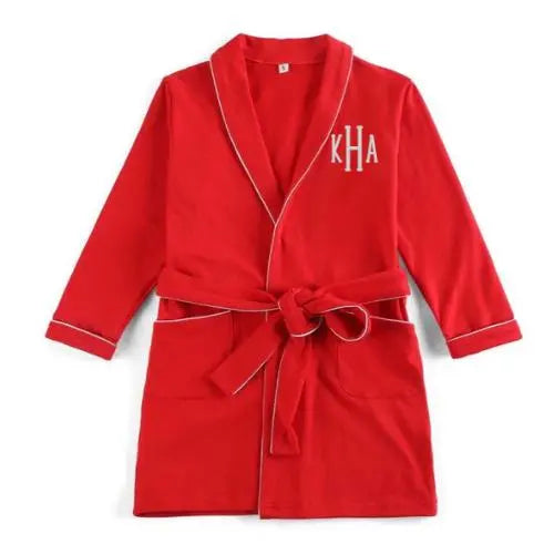 Unisex Monogrammed Red w/ White Trim Robe Pink Poodle Designz