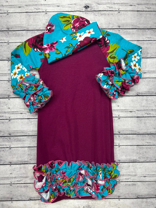 Infant Girl's Decorative Long Sleeve Ruffle Infant Gown Pepper & Oliver