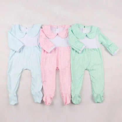 Wholesale Infant Plaid Footie Romper Pink Poodle Designz