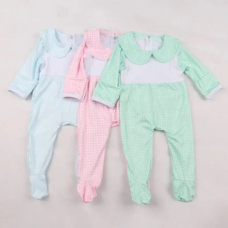 Wholesale Infant Plaid Footie Romper Pink Poodle Designz