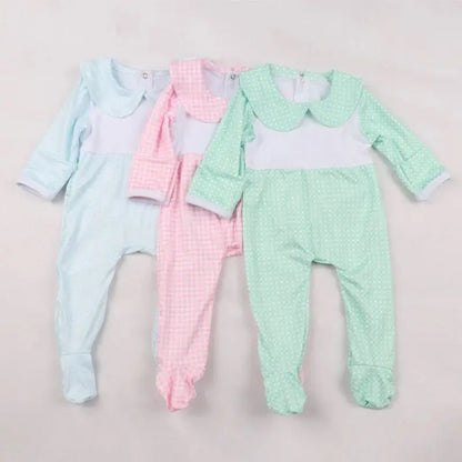 Wholesale Infant Plaid Footie Romper Pink Poodle Designz