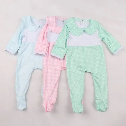 Wholesale Infant Plaid Footie Romper Pink Poodle Designz