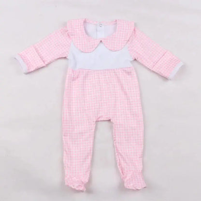 Wholesale Infant Plaid Footie Romper Pink Poodle Designz