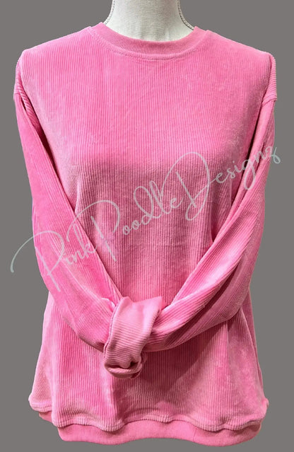 Wholesale Oversized Super Soft Corduroy Crewneck Pink Poodle Designz