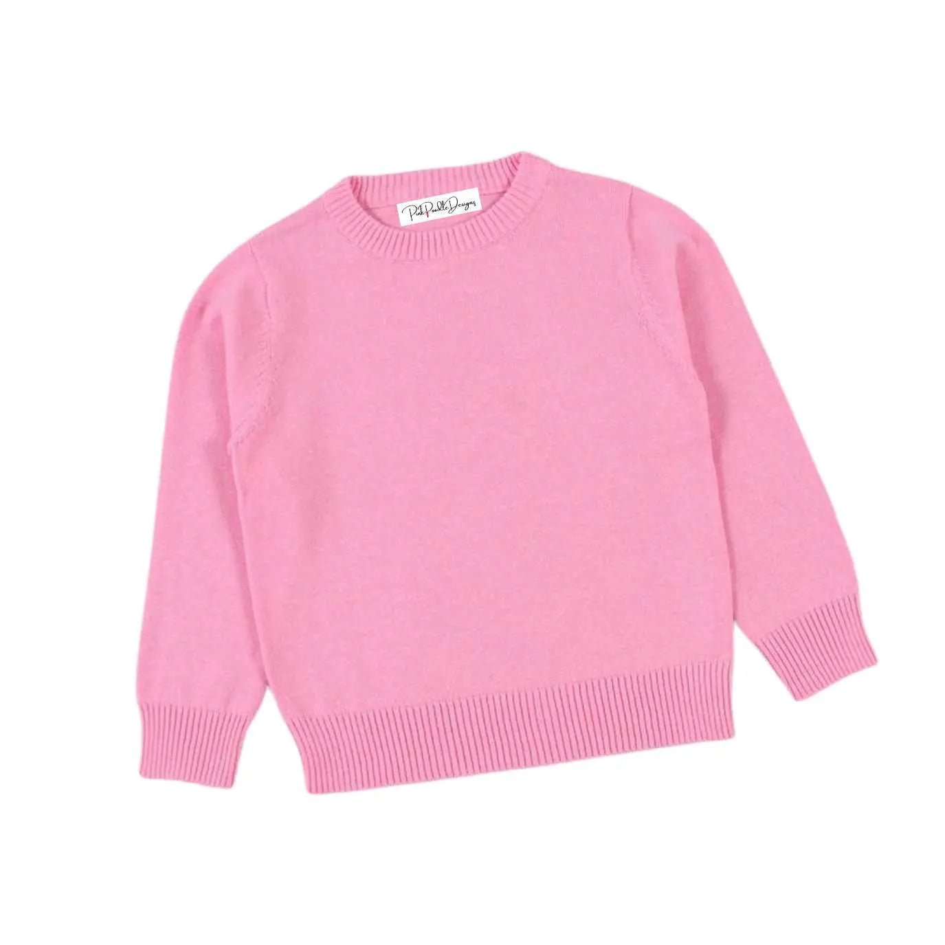 Unisex Kids Crewneck Cotton Knit Long Sleeve Sweaters Pink Poodle Designz