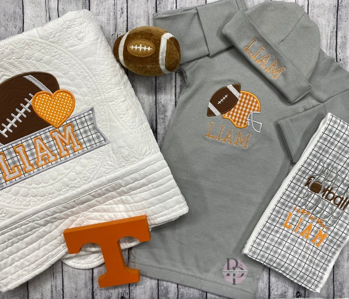 Appliqued TN Football Newborn Infant Sets Pink Poodle Designz