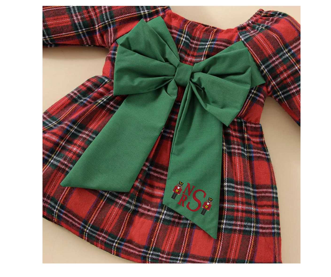 Baby Girl Christmas Plaid Square Neck Big Bow A-line Dress Pink Poodle Designz