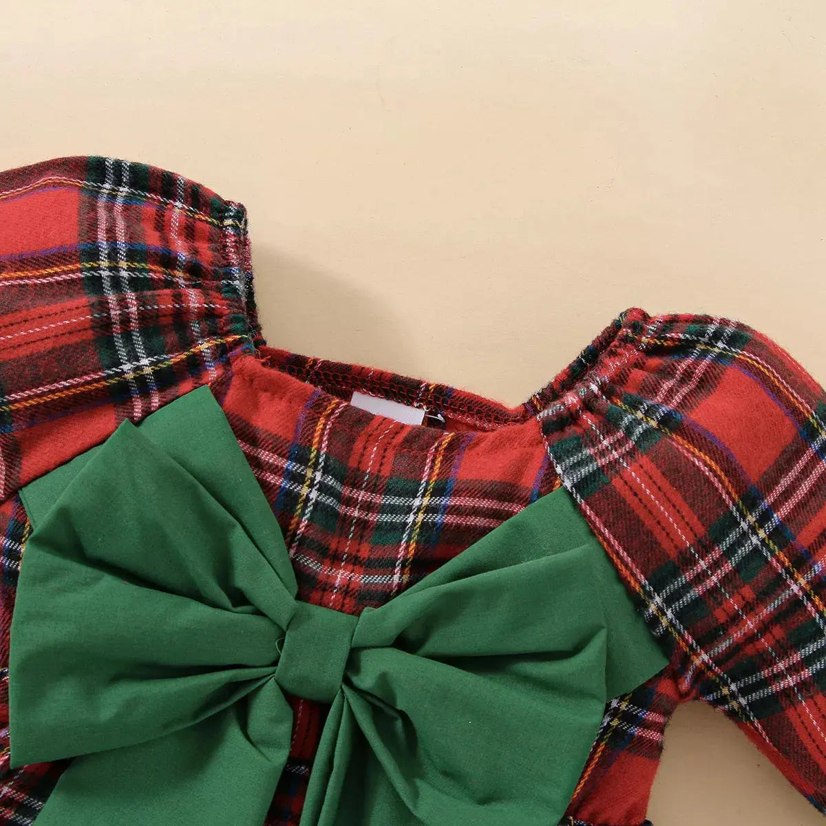 Baby Girl Christmas Plaid Square Neck Big Bow A-line Dress Pink Poodle Designz