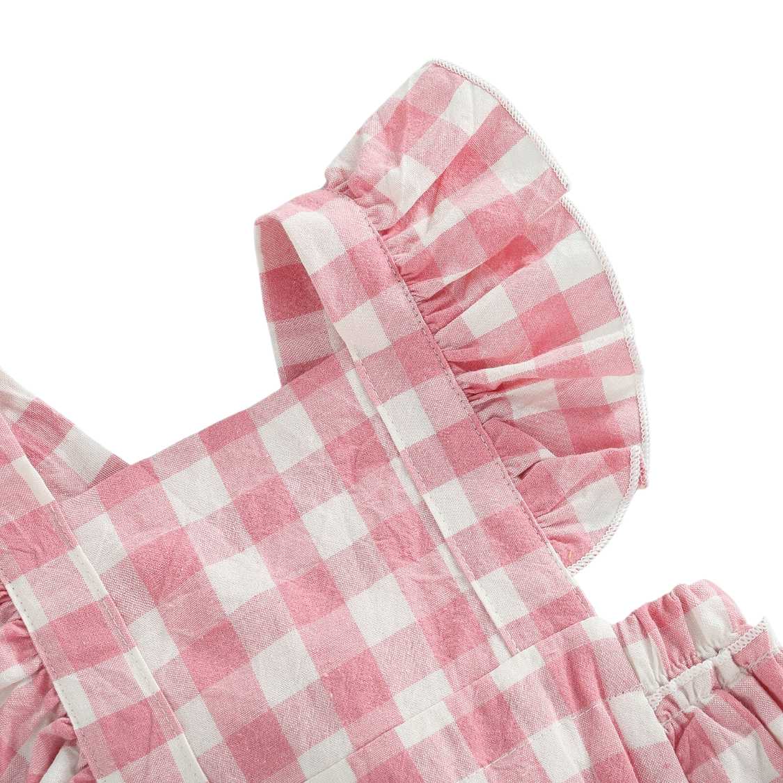 Baby Girl Pink Ruffle Plaid Sunsuit With Matching Headband Pink Poodle Designz